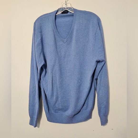 Alan Flusser Men's Sky Blue Cotton Cashmere V Neck Sweater Medium - Picture 2 of 7